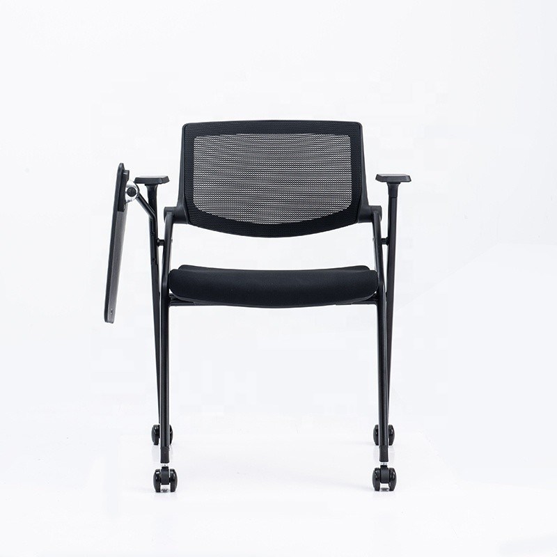 Foldable Full Function Office Mesh Training Chair With Wheel Writing Pad For Student
