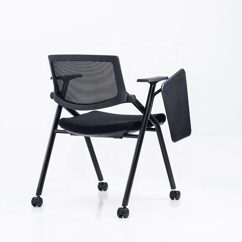 Foldable Full Function Office Mesh Training Chair With Wheel Writing Pad For Student
