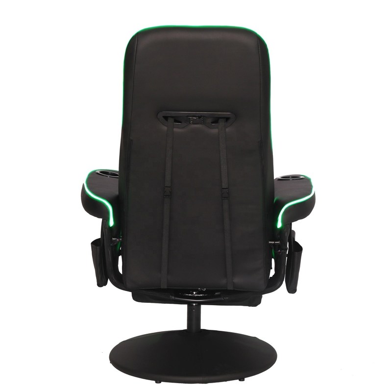 مبل گیمینگ لوکس مشکی/آبی با سبک مسابقه ای، دارای جا لیوانی، نورپردازی LED و زیرپایی