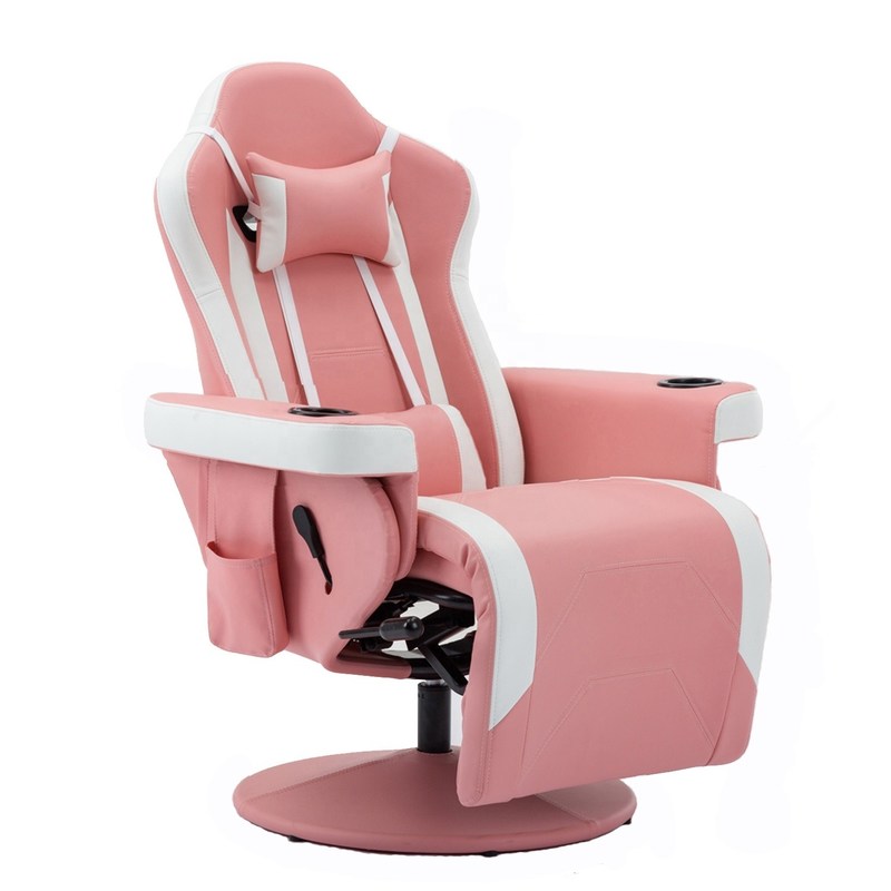 Gaming Chair With Cup Holder Pink Racing Style Leather Ergonomic Seat Swivel Sofa For Home