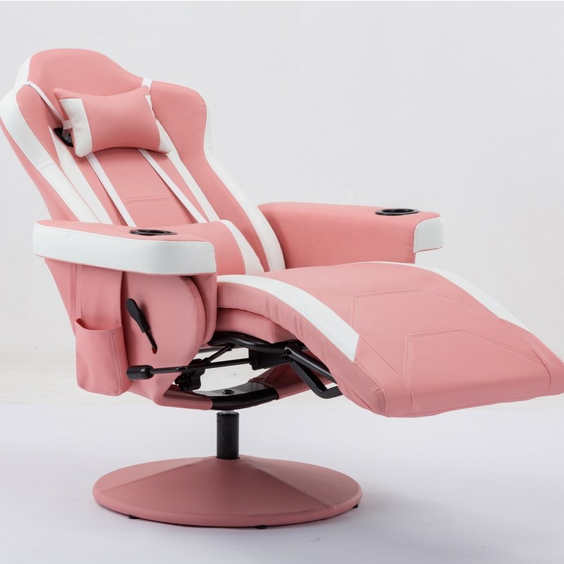 Gaming Chair With Cup Holder Pink Racing Style Leather Ergonomic Seat Swivel Sofa For Home